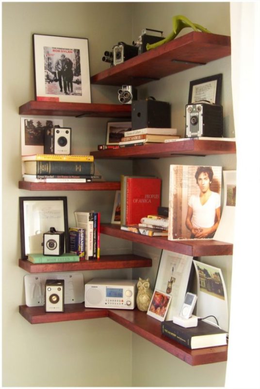 32 Grand Floating Corner Shelf Designs, Cherry Wood Corner Wall Shelves