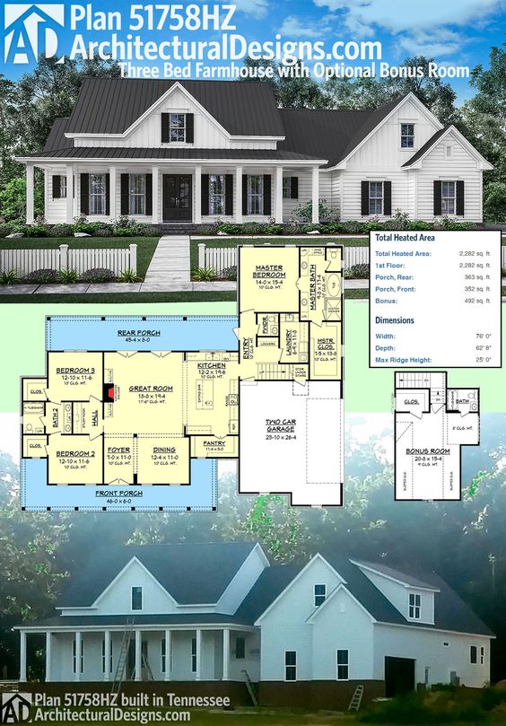 25 Gorgeous Farmhouse Plans For Your, Luxury One Story House Plans With Bonus Room
