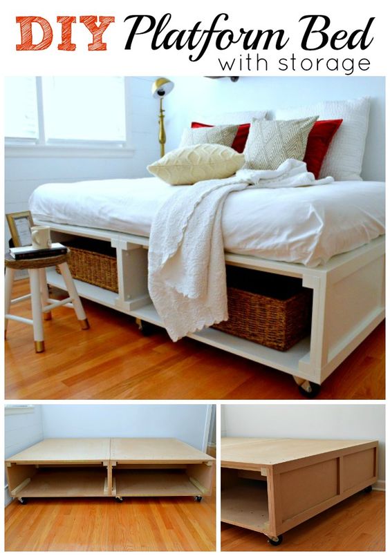 Spacious Diy Platform Bed Plans Suited, How To Build A Bed With Storage Underneath