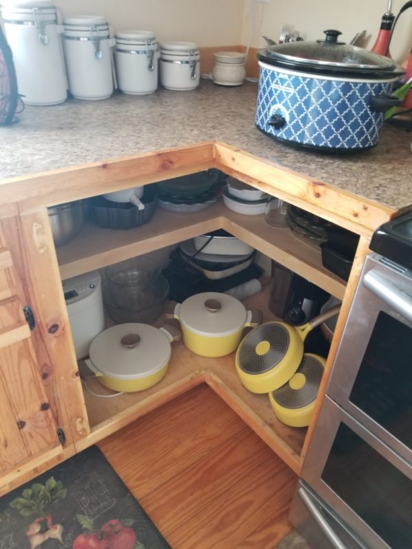 How To Fix An Awkward Corner Cabinet In, How To Organize Lower Corner Cabinet