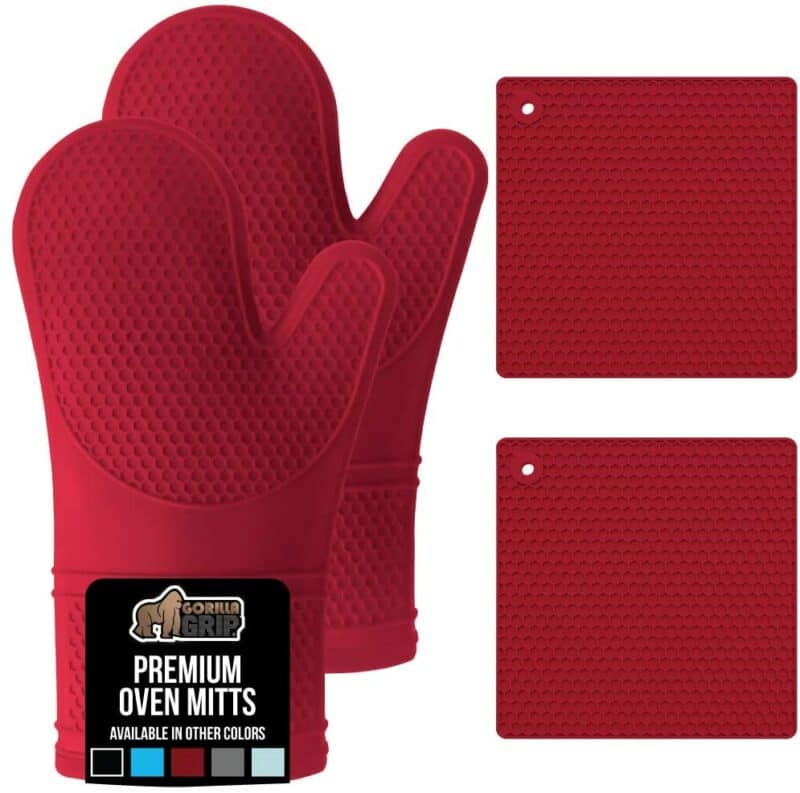  HOMWE Extra Long Professional Silicone Oven Mitt, Oven Mitts  with Quilted Liner, Heat Resistant Pot Holders, Flexible Oven Gloves, Red,  1 Pair, 14.7 Inch : Home & Kitchen